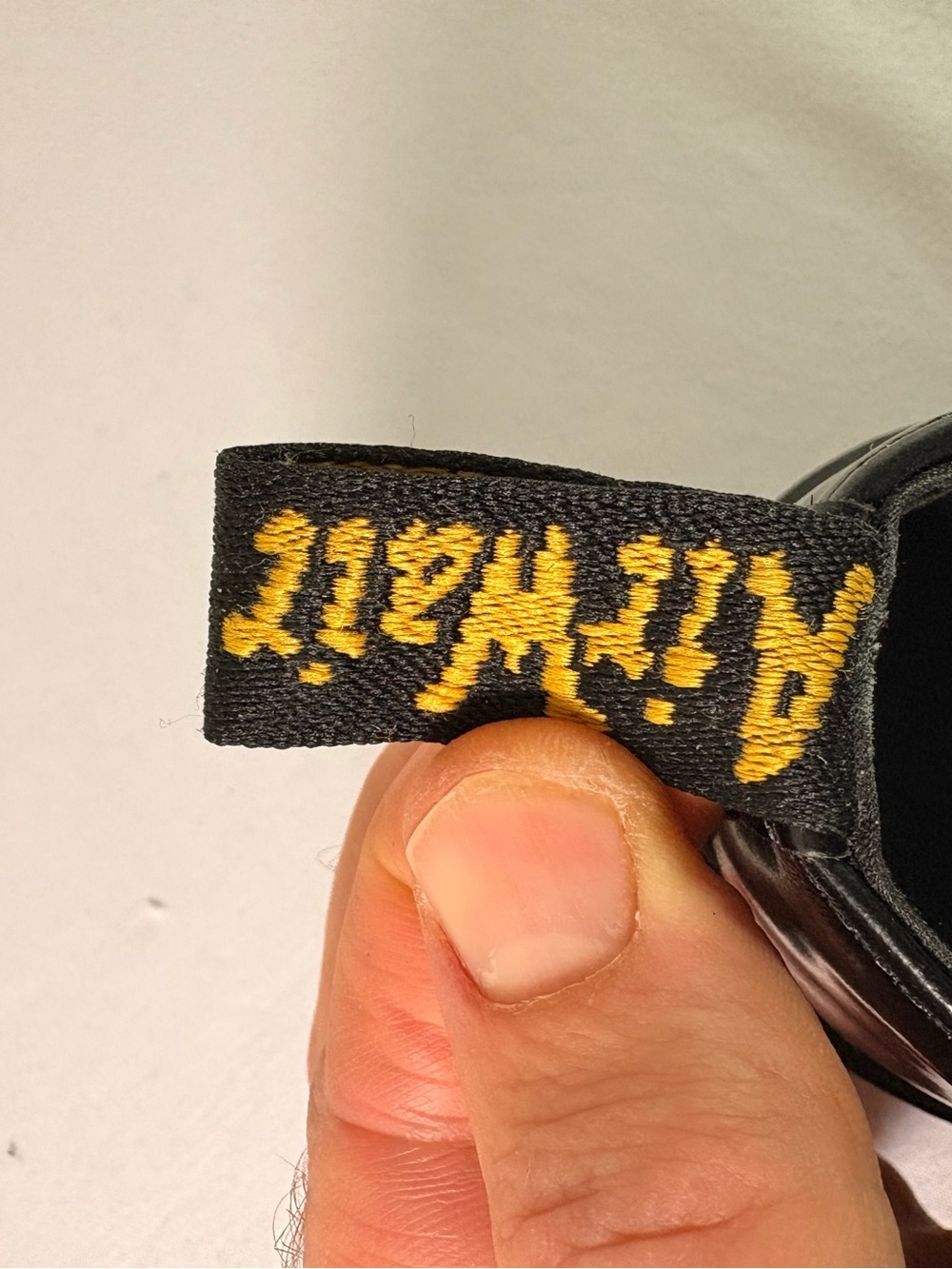 Dr. Martens Black Leather Platform Shoes with Yellow Stitching - Picture 6 of 9